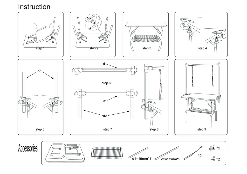 36" Folding Dog Grooming Table with Adjustable Grooming Arm