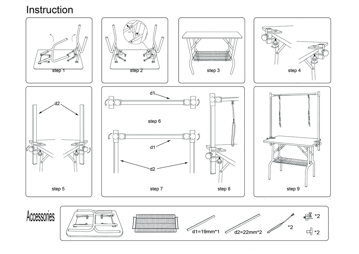 36" Folding Dog Grooming Table with Adjustable Grooming Arm