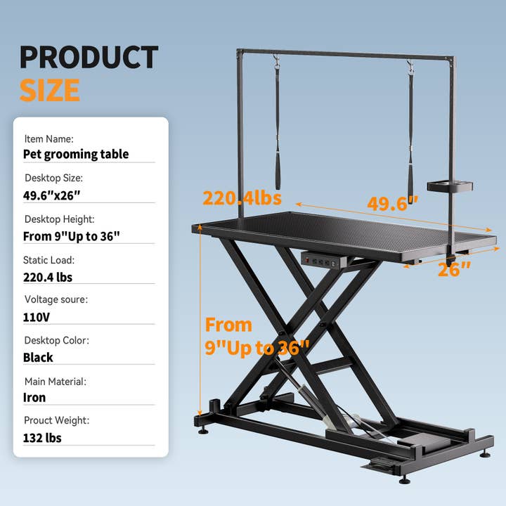 50-inch electric professional dog grooming table detail