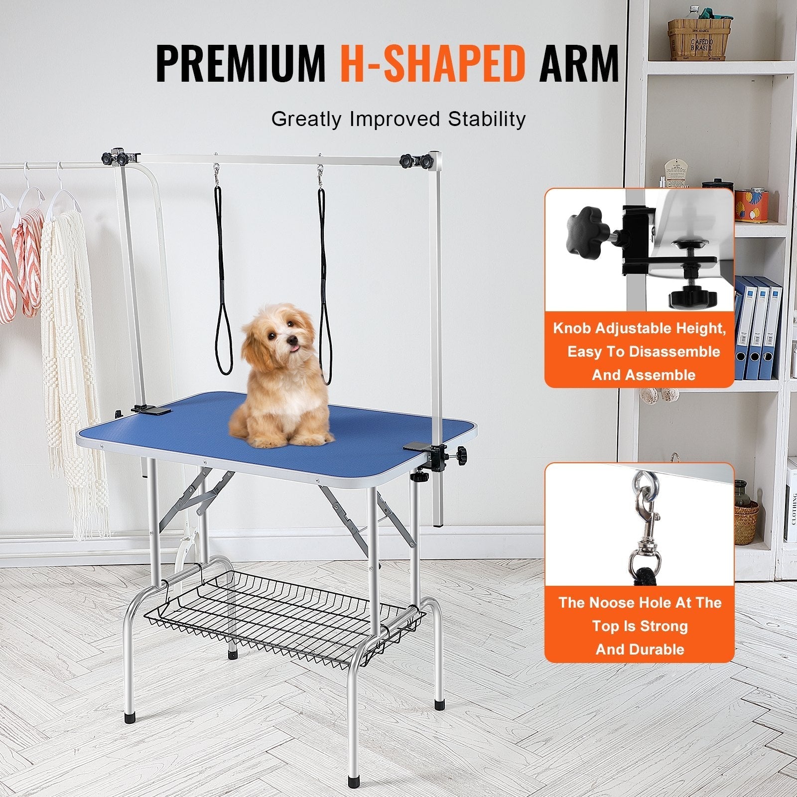 VEVOR GT-205H 36-inch double-arm grooming table with premium H-shaped arm